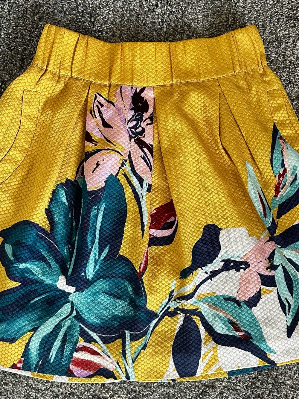 Maeve Yellow Floral Textured Mini Skirt